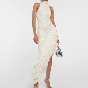 Rotate Birger Christensen Asymmetric Appliqu Dress Ivory/Worn ONCE +Dry Cleaned!